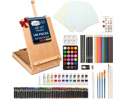 Artina  Schilderset 188-delig XXL - Tafelezel en Tekendoos incl. Aquarelverf, Acrylverf, Potloden, Penselen Vincent
