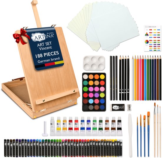 Set de peinture Artina Hobby Peintures «Vincent» - 188 pièces de peinture de chevalet