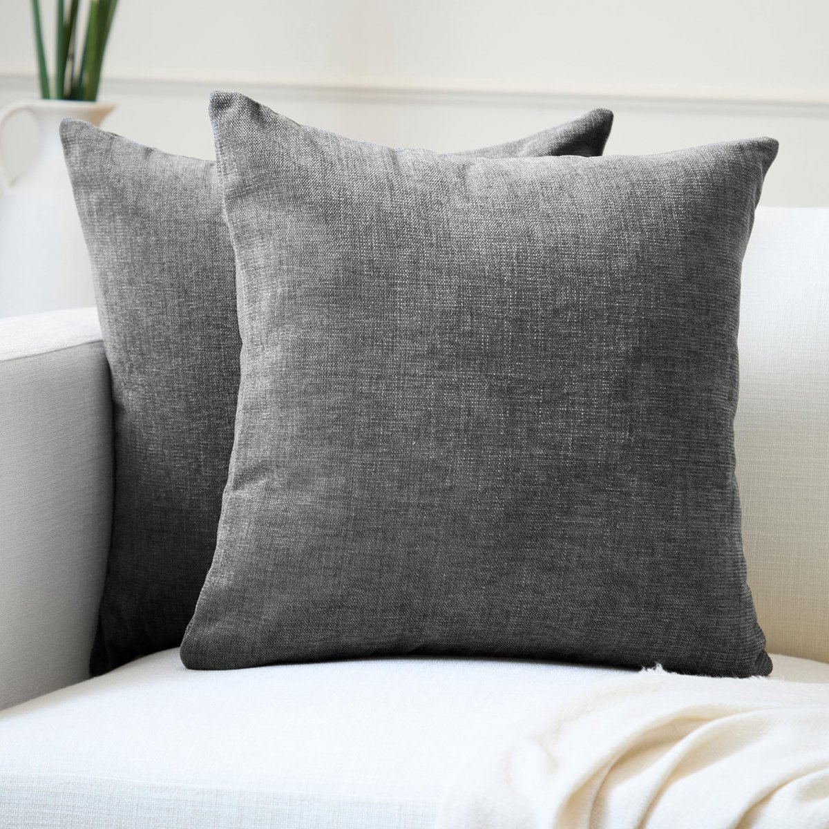 Ibenzoa Stijlvolle grijze kussenhoezen set van chenille voor binnengebruik, 50x50 cm grijs