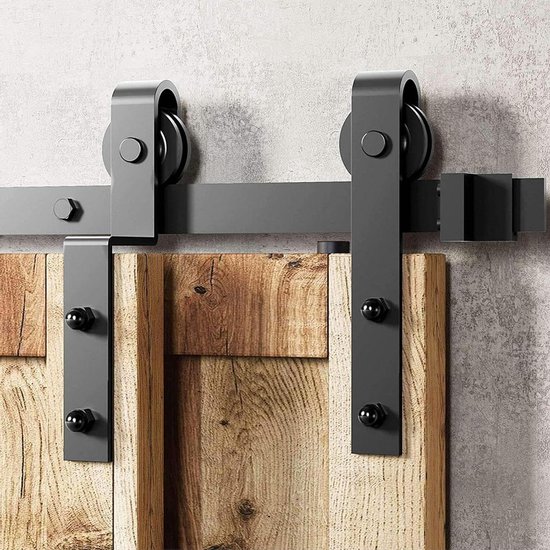 9FT Schuifdeuren Schuur Deur Track Kit 274cm Zwarte Hardware Set
