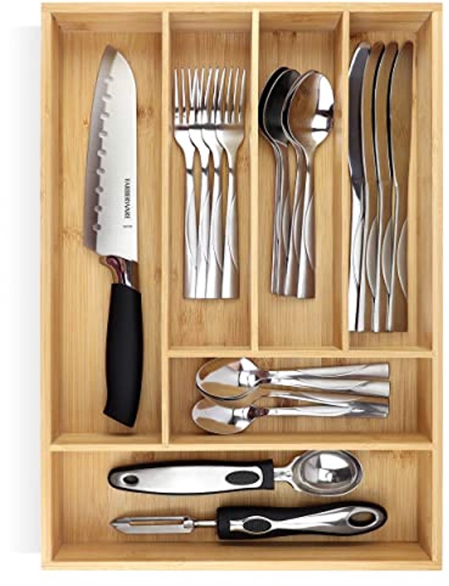 Diepe bamboe lade organizer - Bestek en lepel vorken organizer voor keuken en huis
