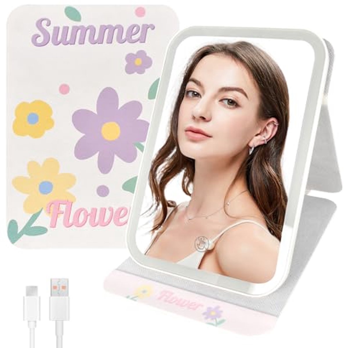 Draagbare Make-up Spiegel met LED Verlichting en 3 Kleuren