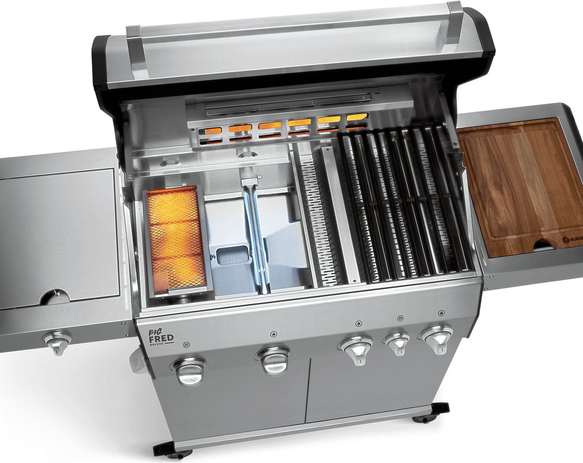 BURNHARD® 4 Branders gasbarbecue Big FRED Deluxe Series 3 incl. achterbrander, keramische 900°C infraroodbrander, zijkookplaat, gietijzeren grillrooster + uitklapbare zijtafels – foto 5