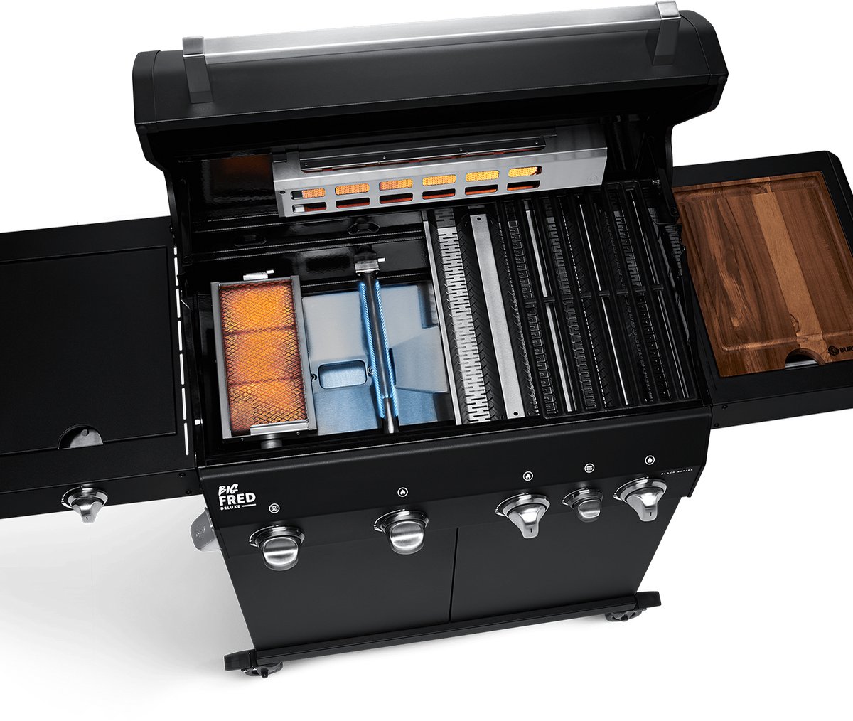 BURNHARD® 4 Branders gasbarbecue Big FRED Black Series 3 incl. achterbrander, keramische 900°C infraroodbrander, zijkookplaat, gietijzeren grillrooster + uitklapbare zijtafels – foto 5