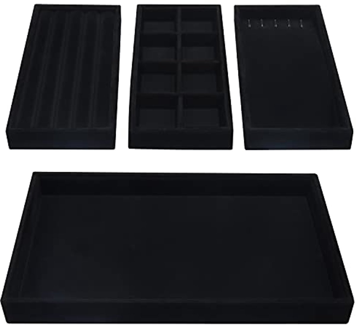 Zwarte Velours Stapelbare Sieraden Organizer - 4 Stuks Opslagbakken voor Oorbellen, Ringen, Kettingen en Armbanden