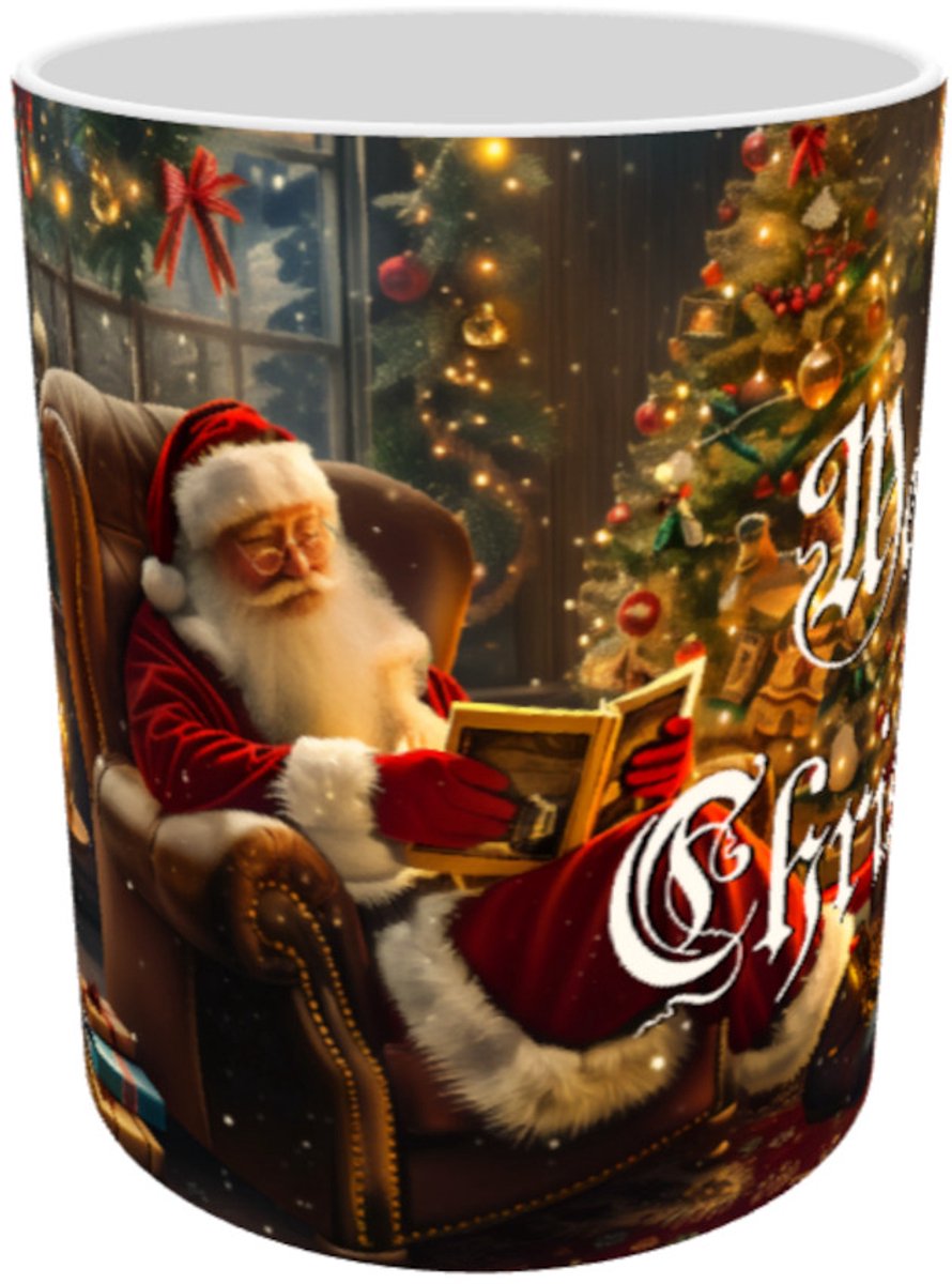 Merry Christmas Santa at the Fireplace - Kerstman bij de Openhaard met Kerst Romantische Kerstmis Mok 330 ml