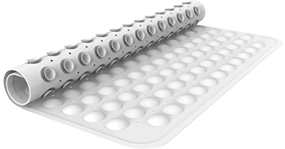 Douchemat antislip voor badkamer - rubberen badmat met afvoergaten en zuignappen, machinewasbaar (54 x 54 cm, effen wit)