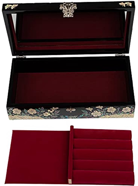 February Mountain Mother of Pearl Peacock Jewelry Organizer Box - Sieraden opbergdoos voor vrouwen, met ruime laden, ideaal voor ringen, armbanden, horloges, kettingen, accessoires