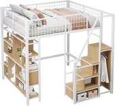 Lit mezzanine Merax 140 x 200 cm - Lit en métal avec rangements - Escalier avec tiroirs - Bureau et Compartiments de rangement - Lit pour Adultes et Enfants - Wit