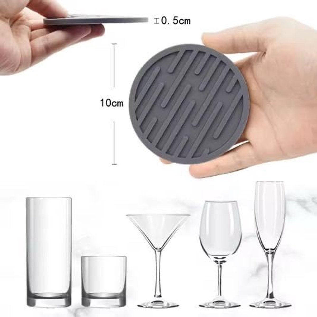 Set van 6 Grijze Siliconen Onderzetters - Perfect voor Woondecoratie en Geschenken