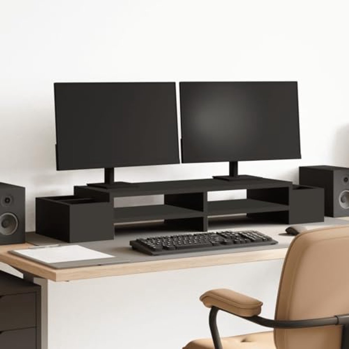 Monitorstandaard met opbergruimte 100x27x15 cm - Hout Zwart