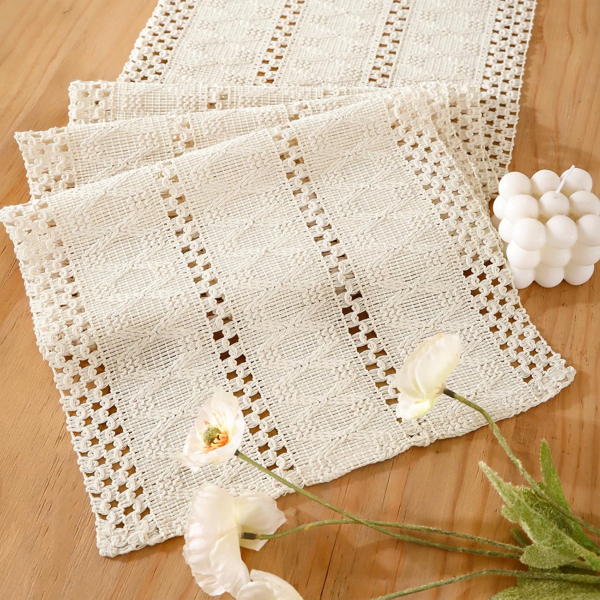 Azomor® Elegante Bohemian Tafelkleed in Beige Macramé Stijl van Katoen en Linnen