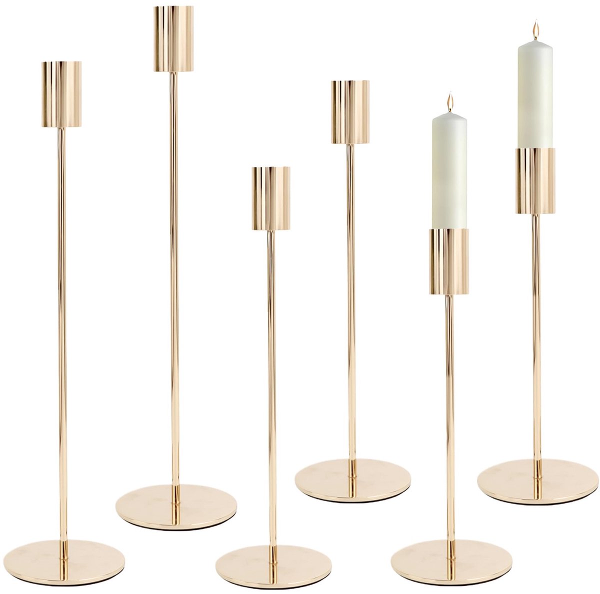 Ibenzoa Elegante set van zes gouden kandelaars voor sfeervolle decoratie