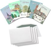 Inspra Studio – Luxe Kerstkaarten met Enveloppen – 5 Stuks – Nijmegen Stad Wenskaarten – Artistieke Illustraties van Nederlandse Steden