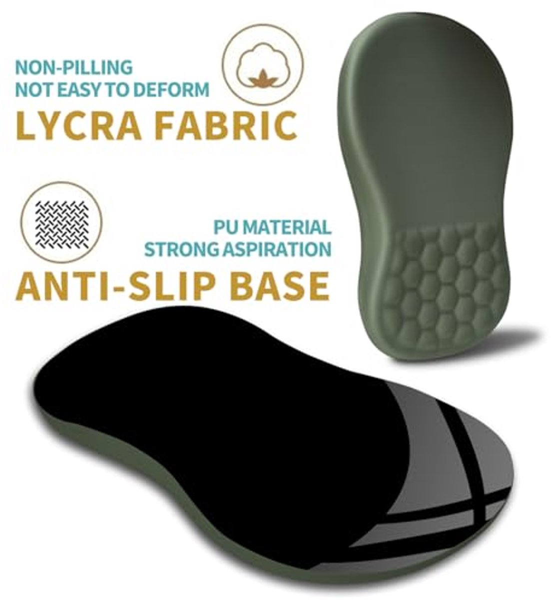 Ergonomische muismat met polssteun en massageontwerp - Pijnverlichting en antislip basis (30 x 20 cm, olijfgroen)