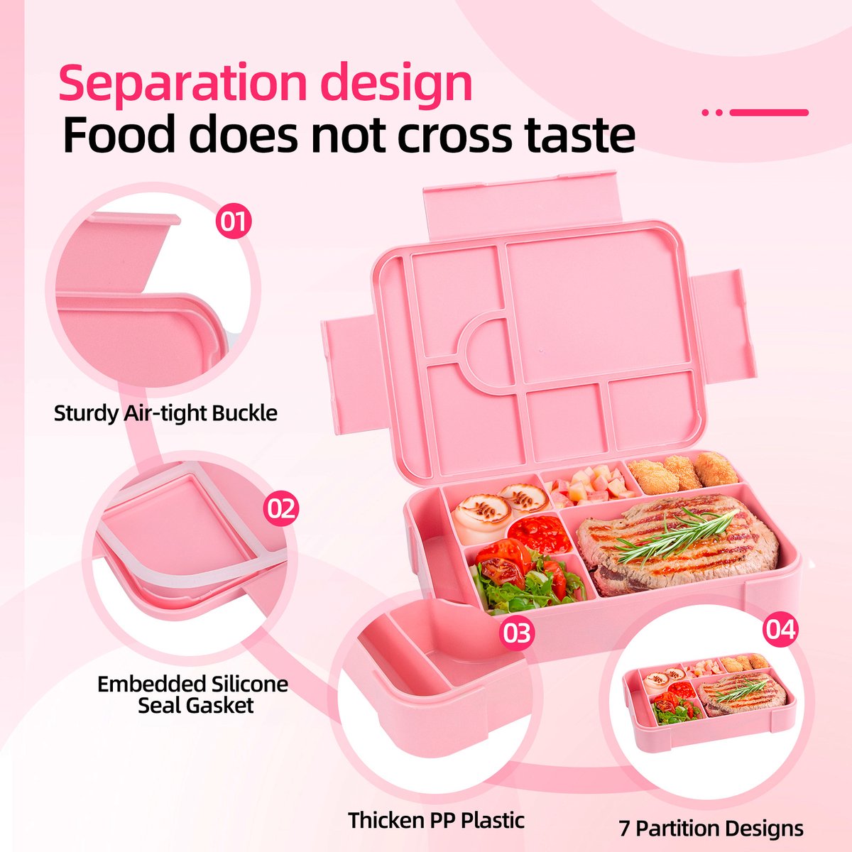 Lunchbox - Broodtrommel - 1330 ml - Broodtrommel voor Kinderen - Bento Box - Bentoboxen met Bestek - Lekvrij - Geïsoleerde Lunchbox voor Volwassenen en Kinderen, Picknick, Werk, School - Roze — cadeau in Koken & Dineren - foto 7