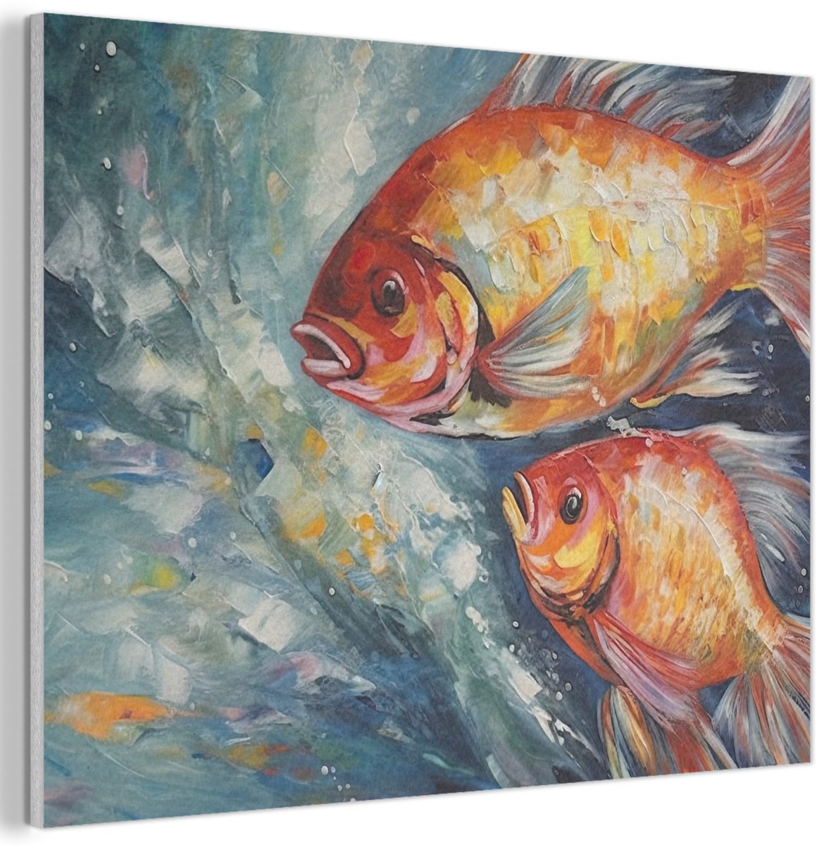 Akoestisch wandpaneel 40x30 cm - Vilt schilderij Vissen - Water - Dieren - Kunst - Olieverf - Akoestische panelen - Geluidsdempende wanddecoratie - Geluidsisolatie woonkamer - Muurdecoratie geluidspanelen
