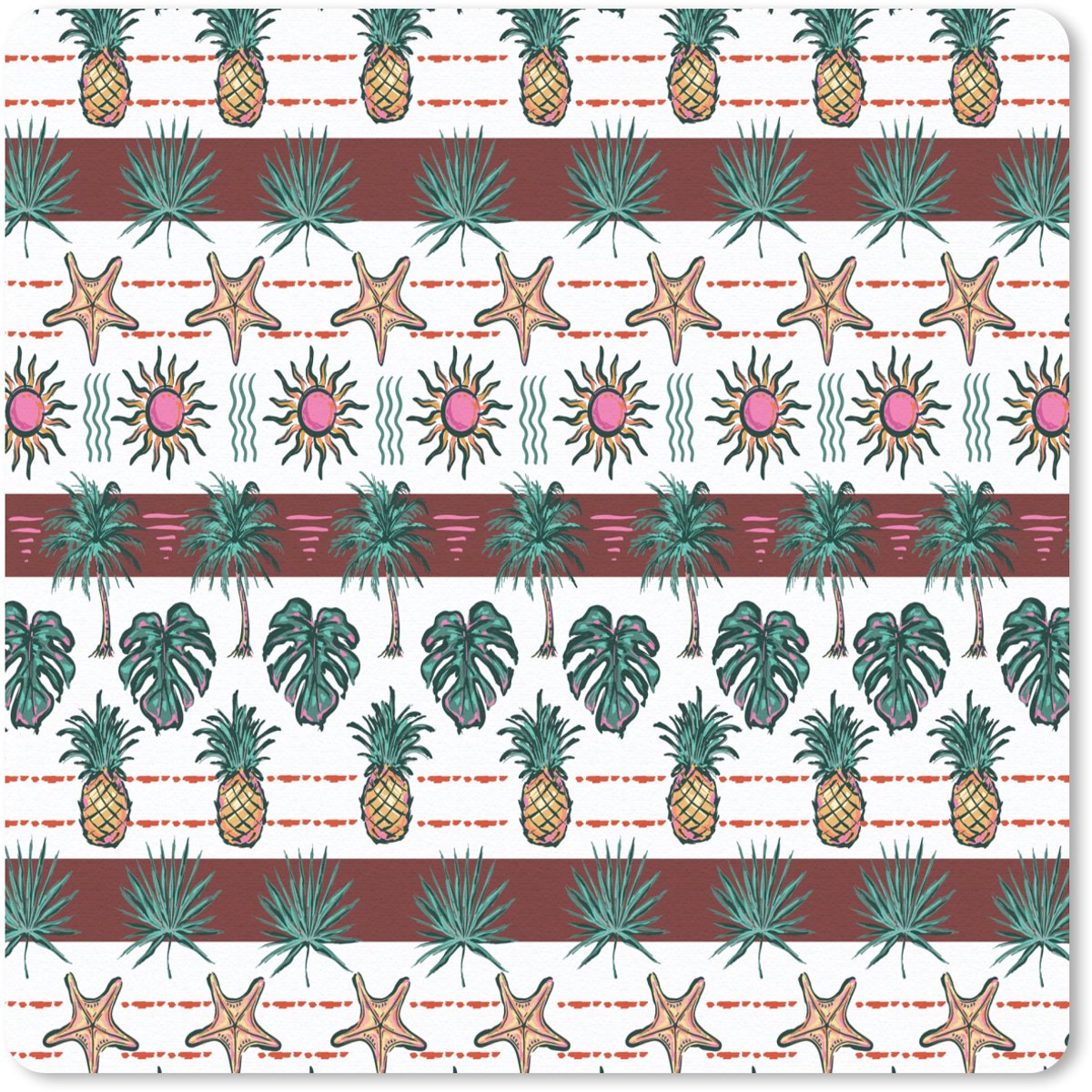 Muismat 20x20 cm - Mousepad Kust - Zee - Tropisch - Multi - Muismatten