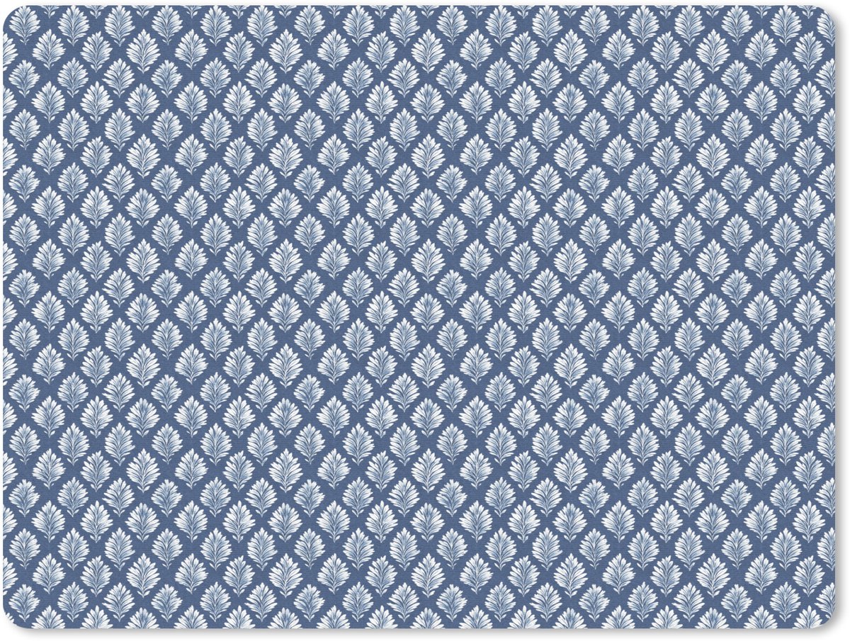 Muismat 23x19 cm - Mousepad Bladeren - Wit - Blauw - Patroon - Muismatten