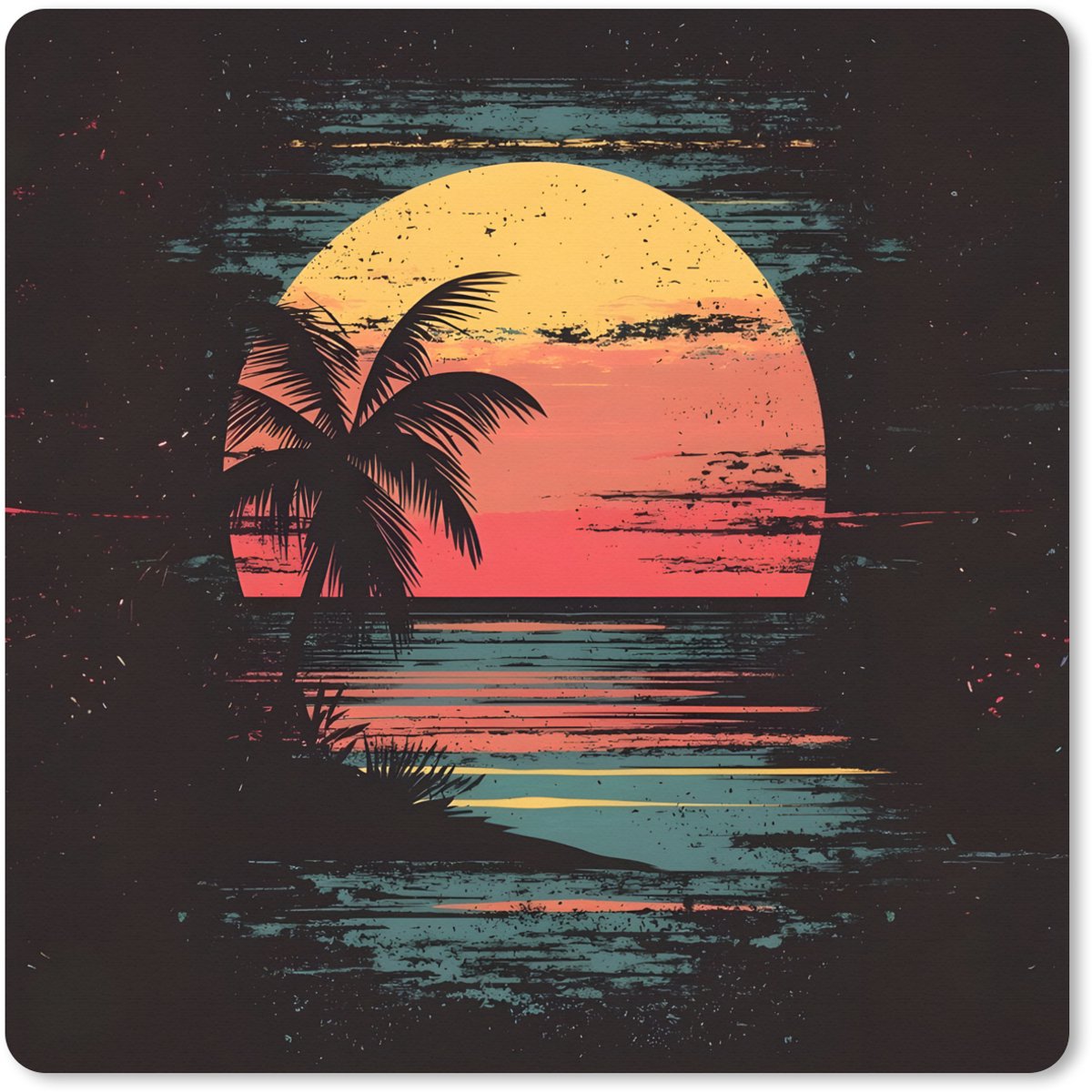 Muismat XXL 60x60 cm - Bureau onderlegger - Bureau mat Strand - Minimalistisch - Zon - Oranje - Bureaumat - Gaming mousepad xl - Bureaulegger groot - Computer deskmat