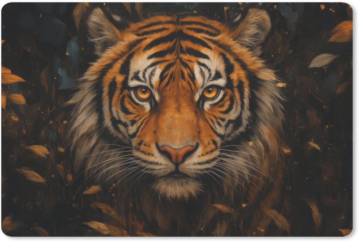 Muismat 27x18 cm - Mousepad Bladeren - Tijger - Oranje - Muismatten