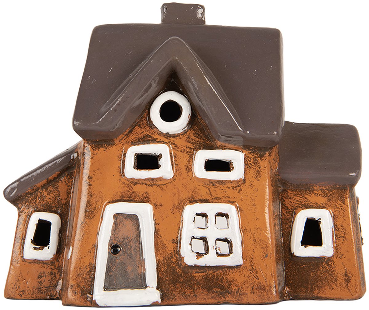 Clayre & Eef Waxinelichthouder Huis 20x11x16 cm Oranje Keramiek