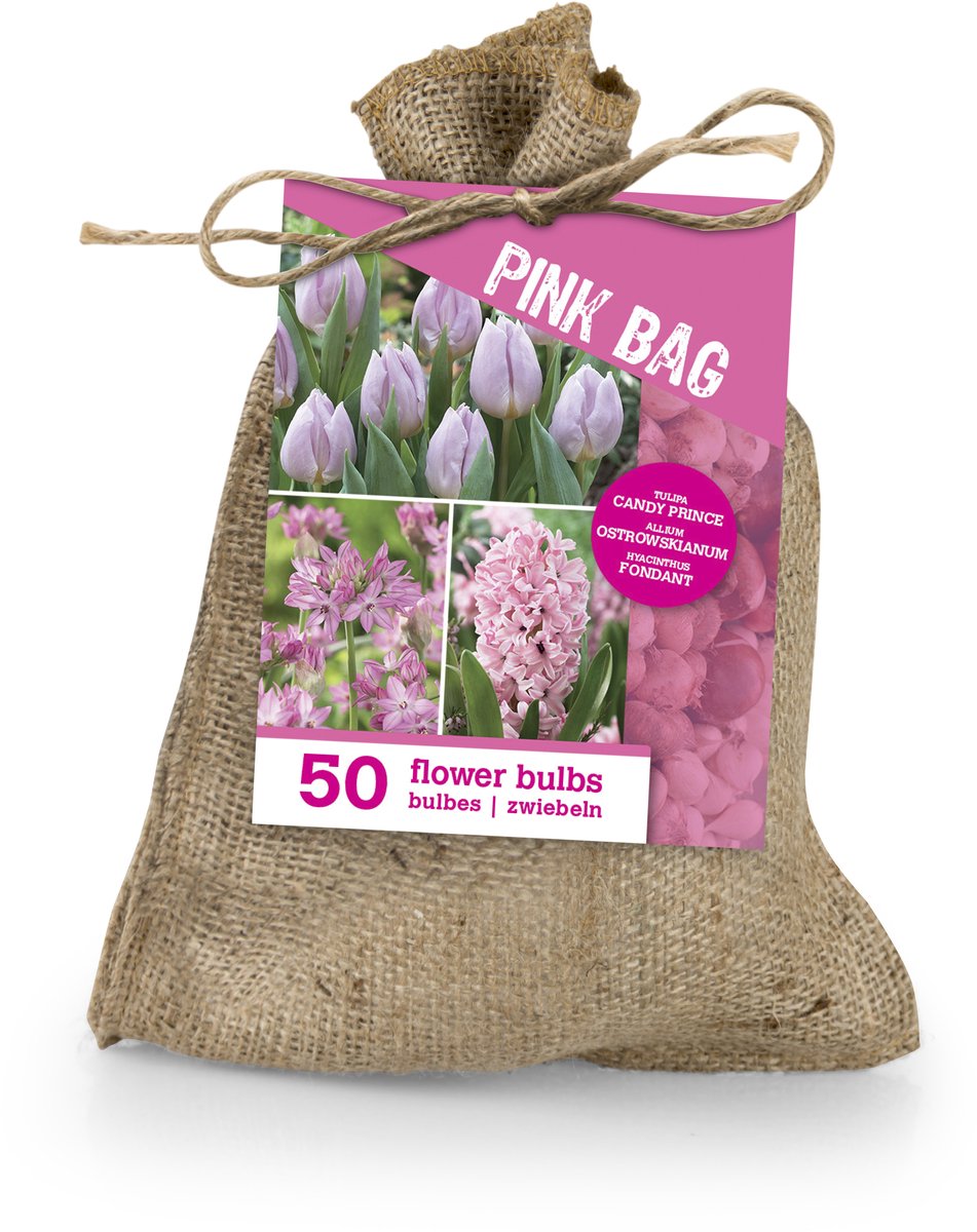 Bloomique - Mix van 50 - The Pink Bag - Roze Mix - Tulpen, Hyacinten, Allium - Bloembollen - Voorjaarsbloeiend - Meerjarige Planten