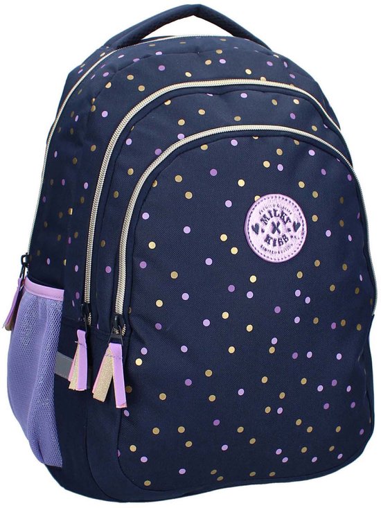 Milky Kiss Dotted Delight Rugzak - 44 x 33 x 24 cm - Blauw - Stippen - 2 compartimenten - Schooltas Meisje