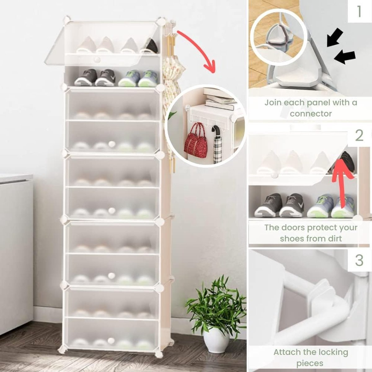 WNHB® Modulair Schoenenrek – Schoenenkast & Organizer voor Hal en Entree – Opbergrek voor 20 Paar Schoenen – Stapelbaar & Ruimtebesparend