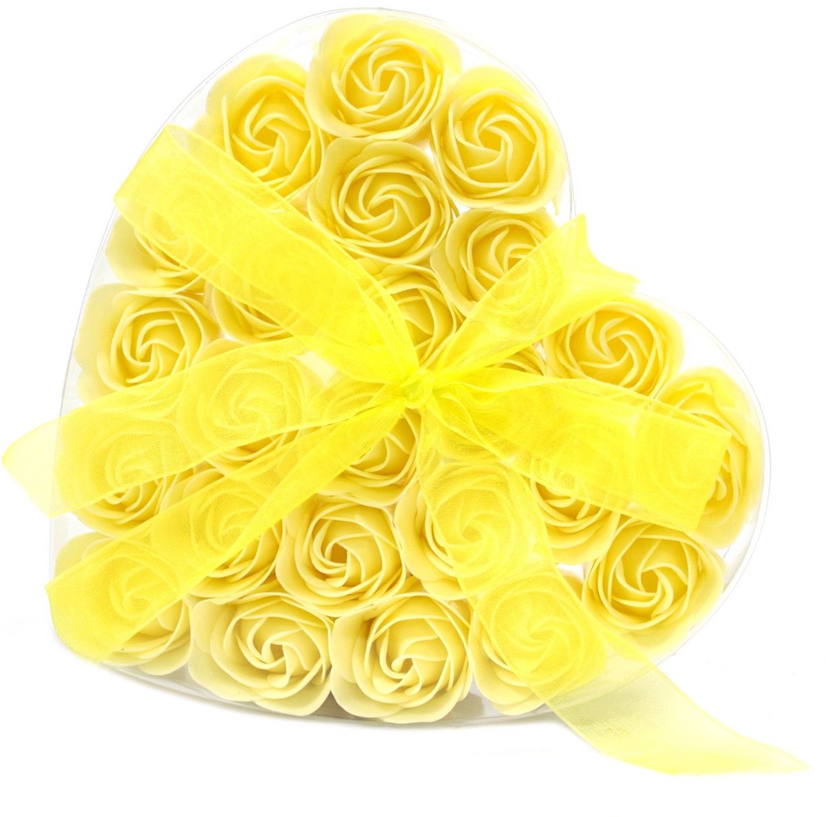 Zeep Bloemen - Gele Rozen - 24 stuks - Hartvormige Cadeauverpakking