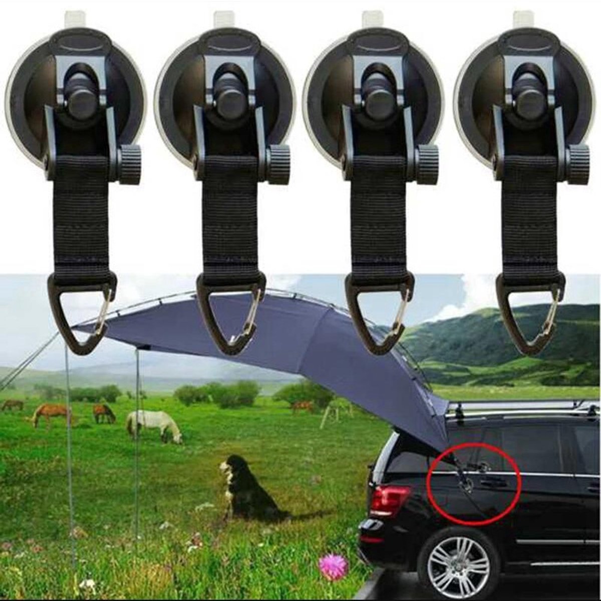 Autotent met zuignapbevestigingen, 4-pack