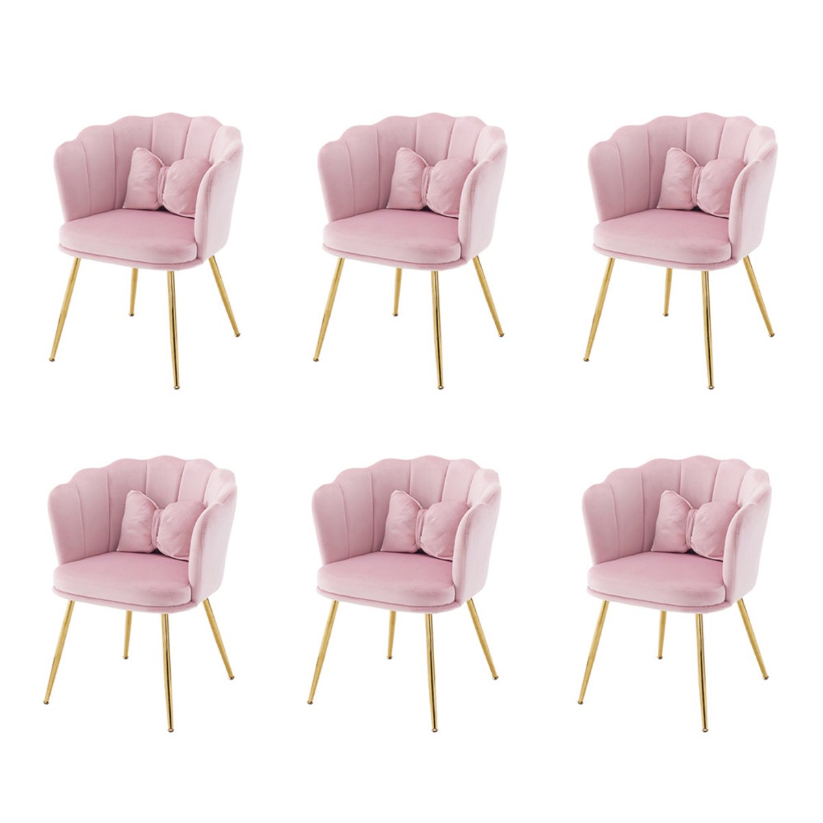 YEHTOKHOME Velvet Eetkamerstoelen set van 6 met armleuning, Bureaustoel, Make-upstoel, Ergonomisch, Fauteuil, Fluwelen stoel met bloemblad-rugleuning, Vergulde metalen poten, Vlinderkussens, Roze