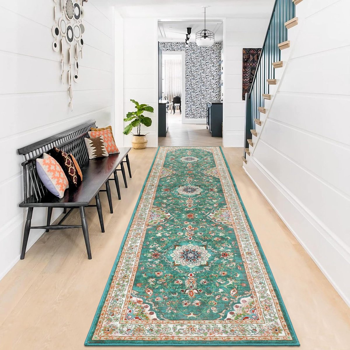 Loper - Antislip Wasbaar - Modern Kortpolig Zacht Boho - Voor Keuken, Gang & Slaapkamer - Groen 80 x 300 cm
