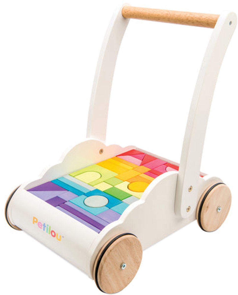 Le Toy Van – Rainbow Cloud Walker & Puzzle met 45 blokken | Houten Loopwagen en Bouwset