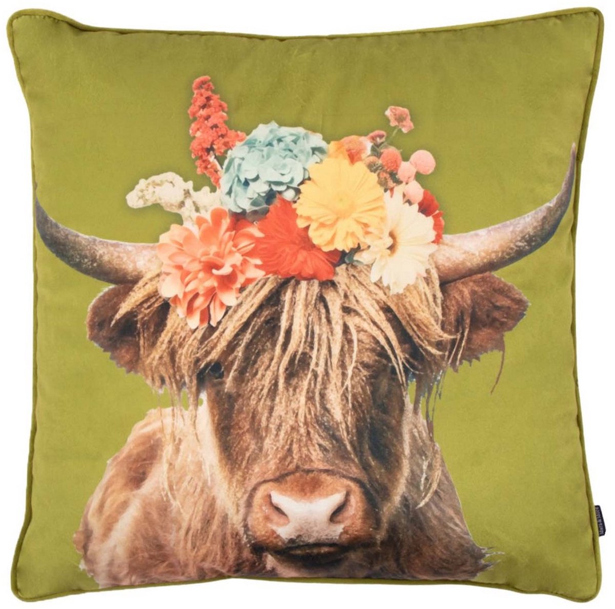 Kussen Portret Schotse Hooglander groen 45x45cm