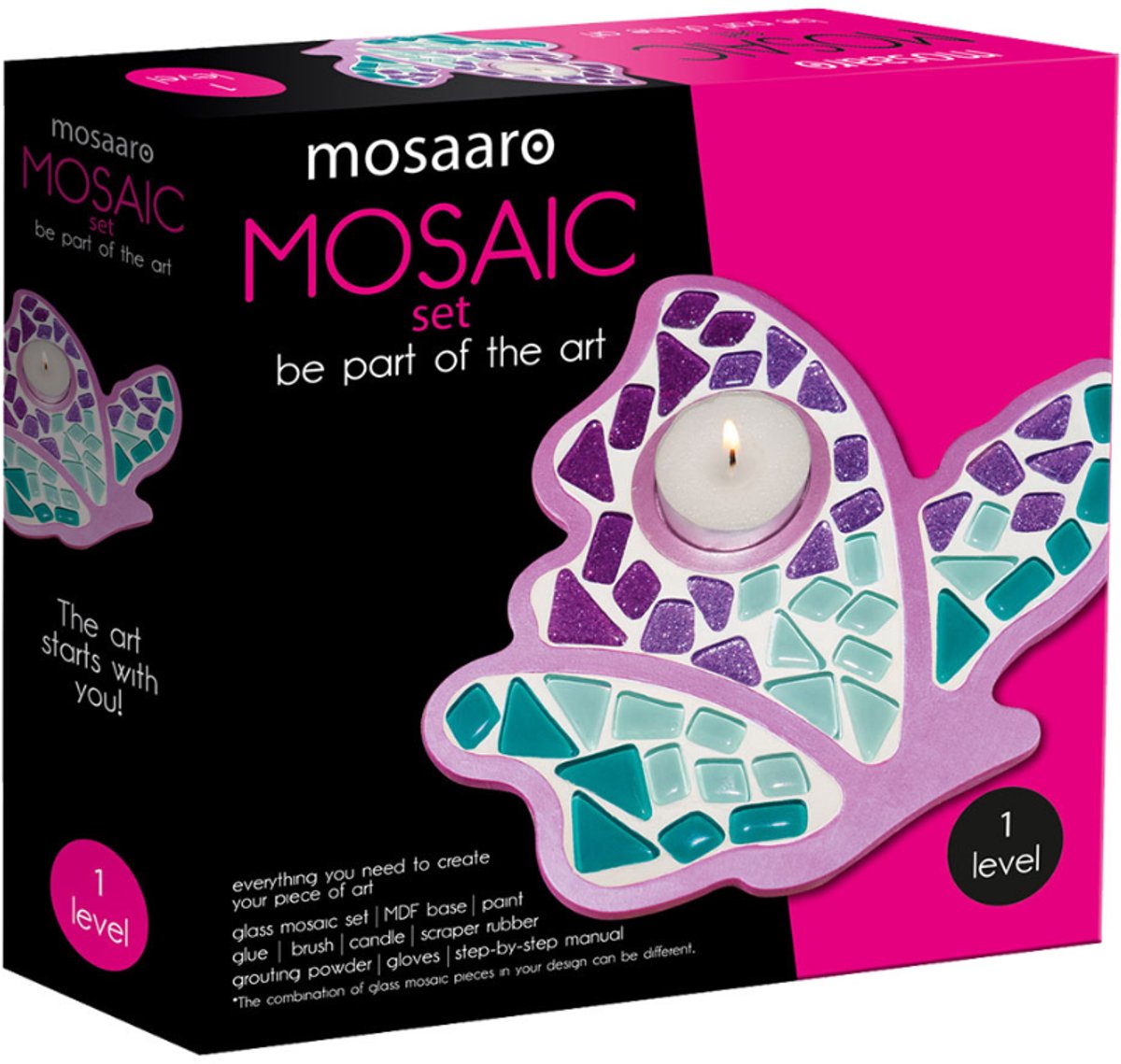 Mosaaro creatieve mozaïekset glas kaarsenhouder vlinder knutselpakket.