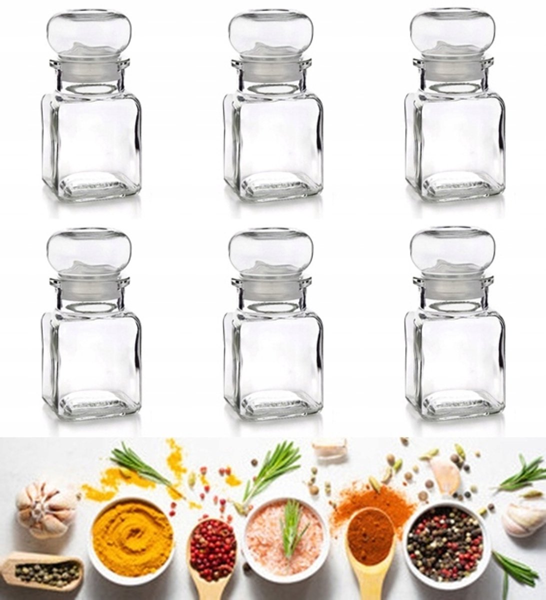Set bevat 6 Glazen Kruidenpotjes 120 ml - AROMI