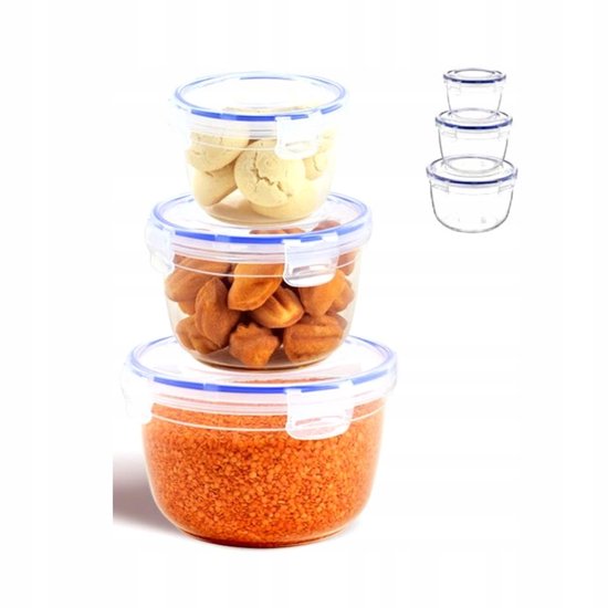 Set van 3 Borosilicaatglazen voedselcontainers (1040 ml) met deksel