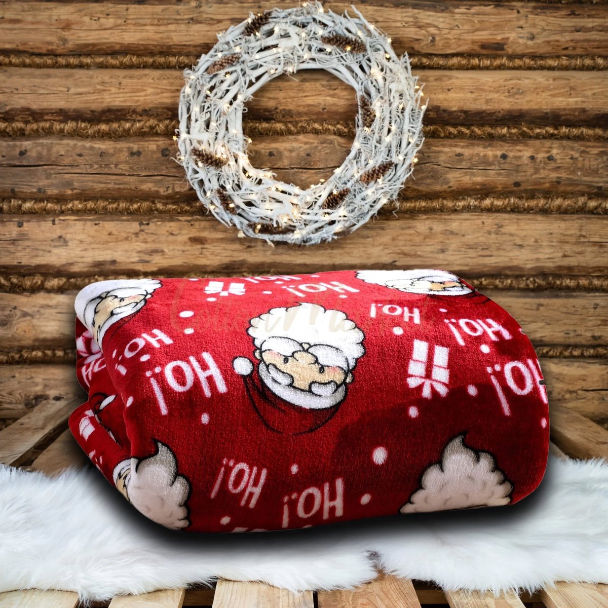 Dubbelzijdig Kerst Plaid Fleece/Lamswol 220x200cm - Kerstman Motief