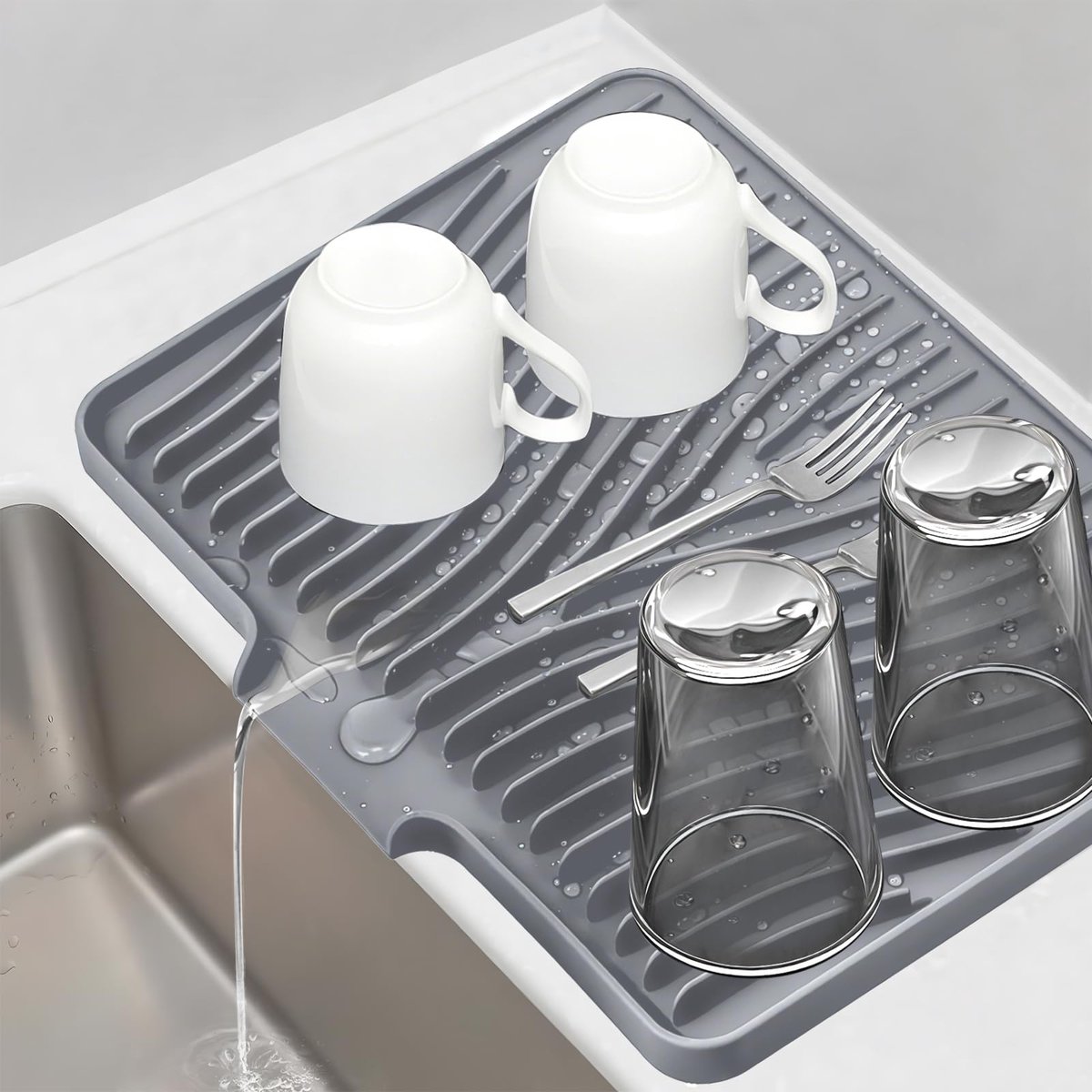 Unyqoos® Siliconen afdruipmat met afvoer en antislip voor schone werkbladen