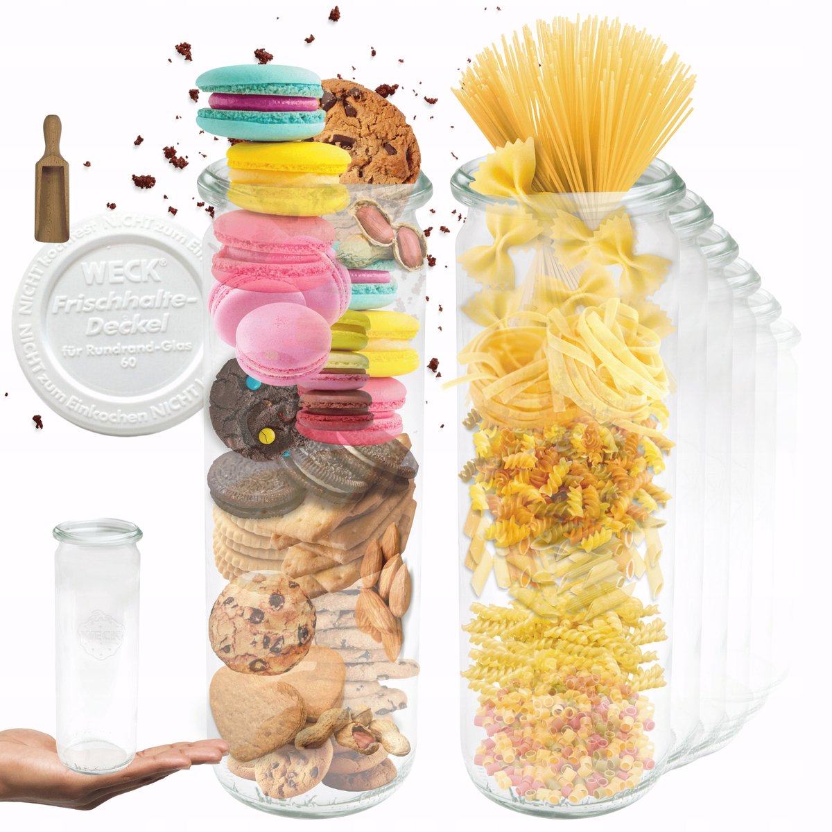 Weck Glazen Potten 600ml met Plastic Deksel & Maatbeker - 6 Stuks