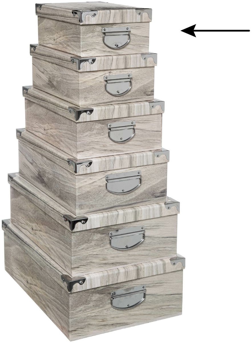 5Five Opbergdoos/box - 6x - Houtprint licht - L28 x B19.5 x H11 cm - Stevig karton - Treebox