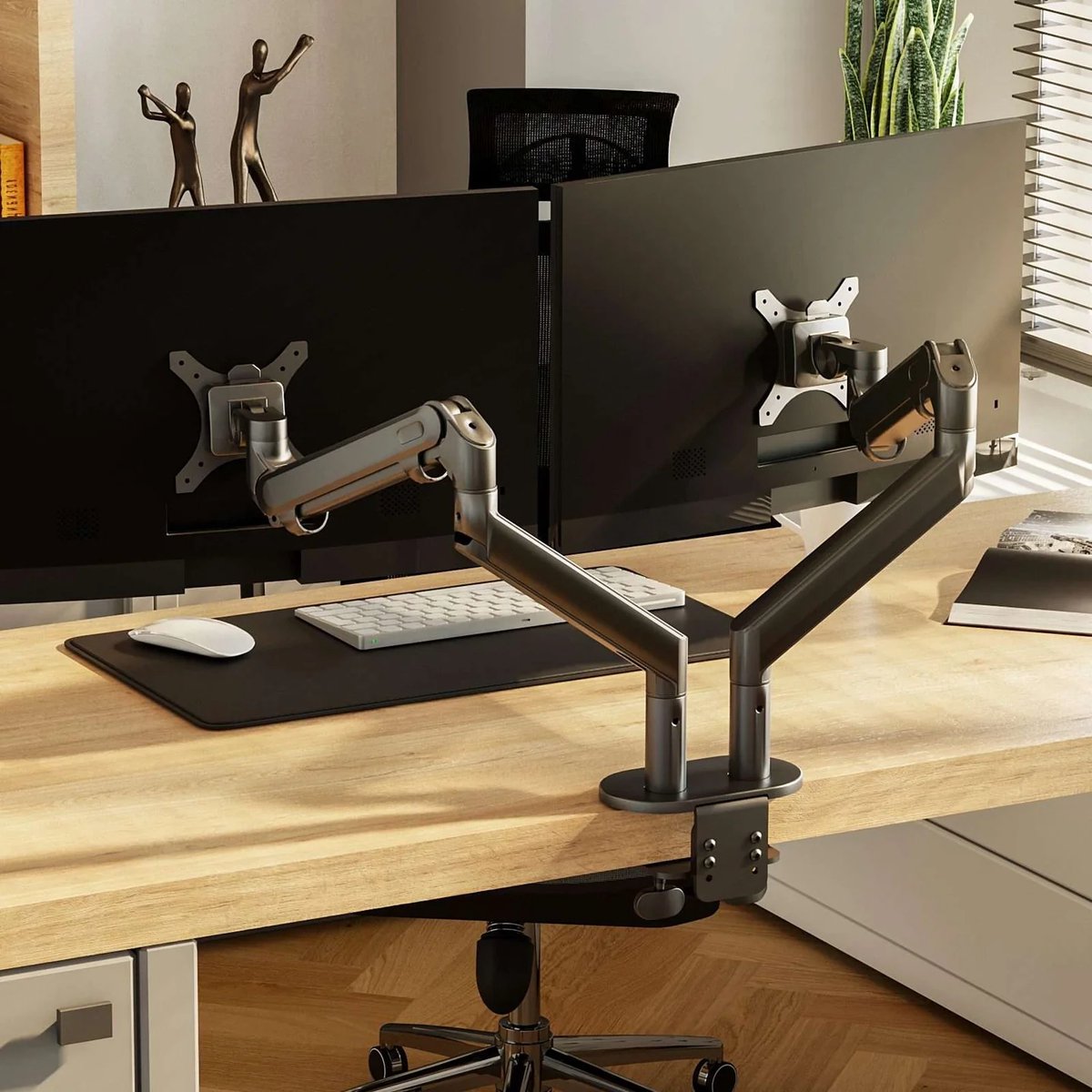 Alberenz Dubbele Monitor Arm Donkergrijs - Voor 2 Schermen tot 32 inch - VESA 75x75 & 100x100 thumbnail 6