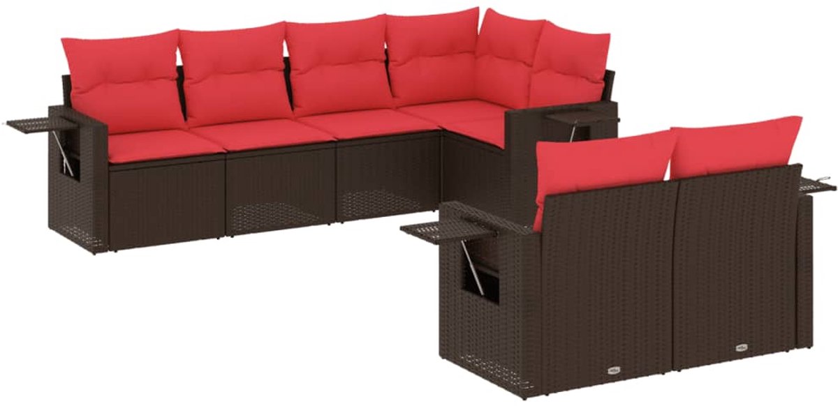 vidaXL - 7-delige - tuinbankset - met - kussens, - bruin - polyrotan