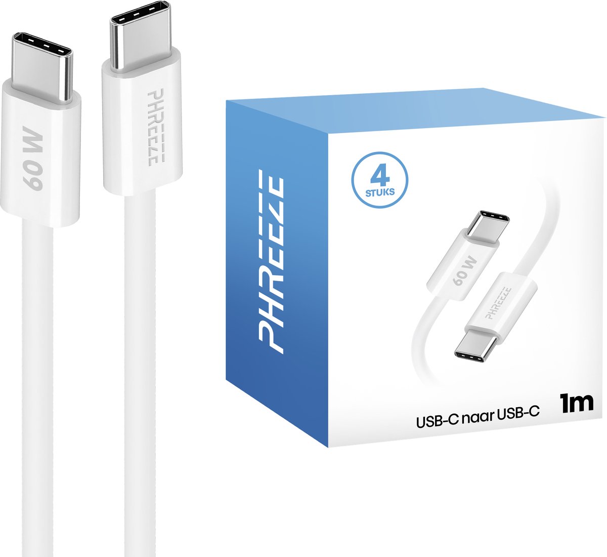 4x kabels - Snellader usb C kabel met super fast charging 25w, 45w, 65w - Wit
