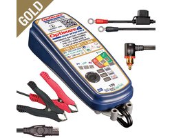 Tecmate Optimate 4 Quad program Premium CAN - Gel / Lood / Lithium Acculader Druppellader - GOUD-serie: 9-staps 12V/12.8V 1.25A verzegelde accureddende lader & onderhouder- TM630