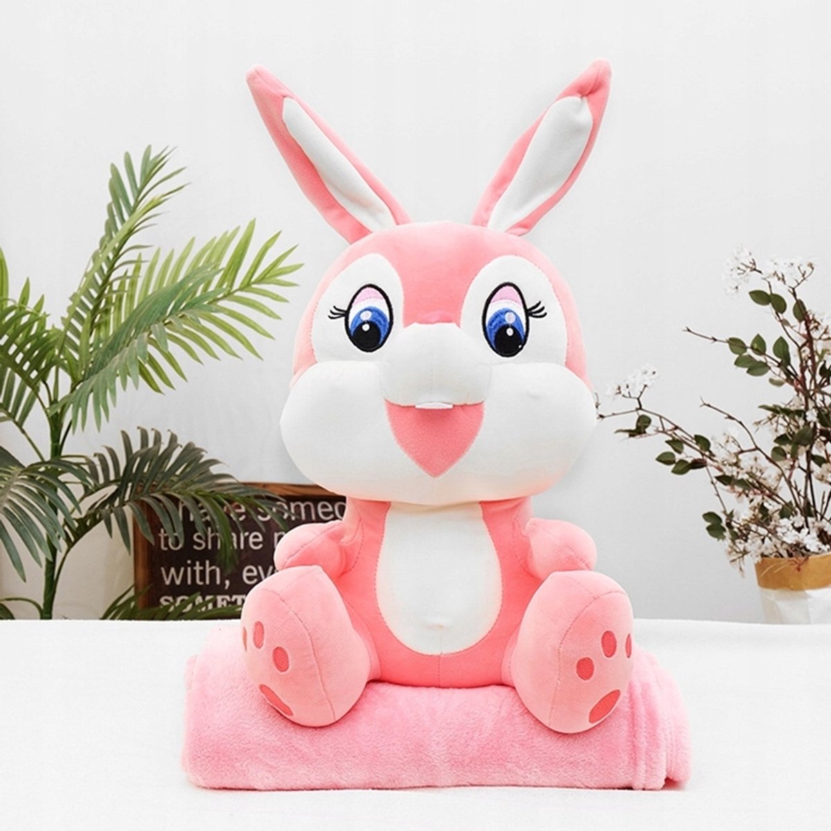 Roze Konijn Knuffel met Dekentje 3-in-1