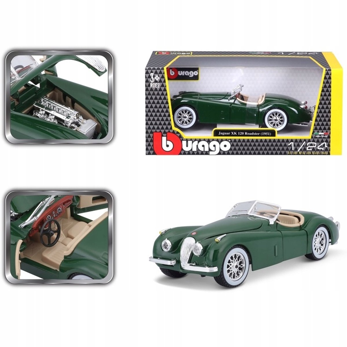 Bburago Jaguar XK 120 Roadster Schaal 1:24 Modelauto Groen