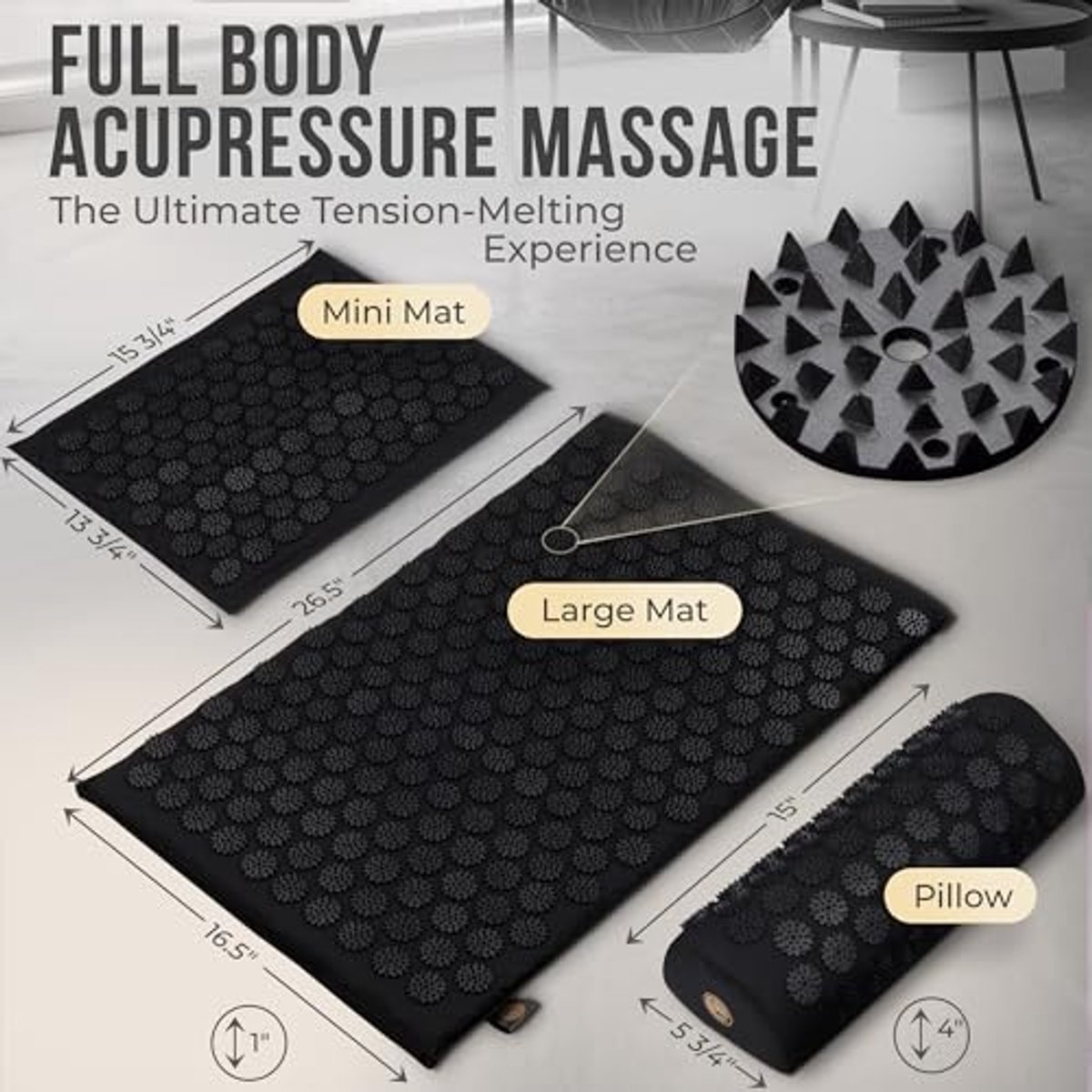 Acupressuurmat en kussenset met mini-accupressuurmassagepad - ideale oplossing voor rugpijn en ontspanning