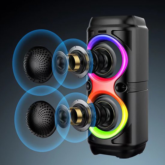 Draagbare Luidspreker - Draadloze Luidspreker Met Rgb-Verlichting - Zware Bas - USB-Ingang - Microfoonaansluiting - Geschikt Voor Feesten, Kamperen In De Buitenlucht En Karaoke-Evenementen — afbeelding 4